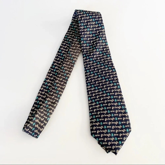 Allyn Erin Go Bragh‎ Ireland Necktie St Patrick’s Day Irish Green Shamrocks Tie - Picture 5 of 6